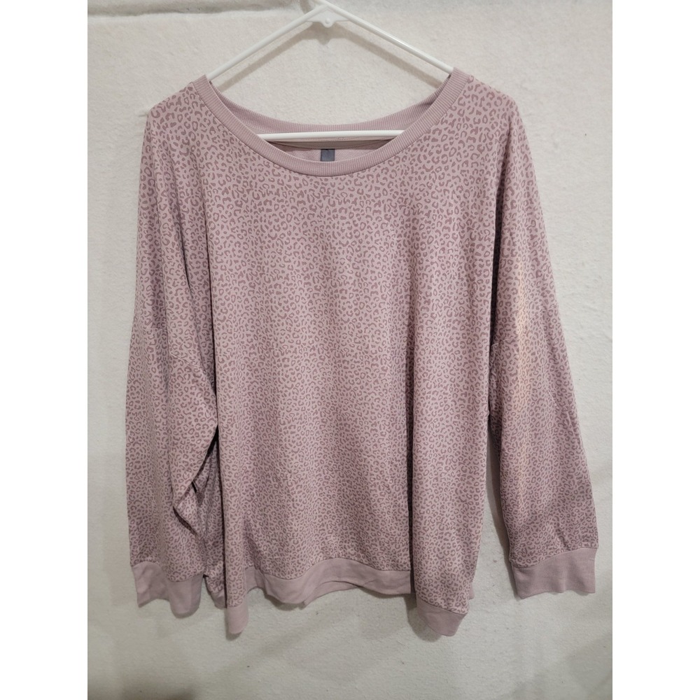Mondetta Women's Plus 2X Printed Sweatshirt Leopard Elderberry Tencel NWT